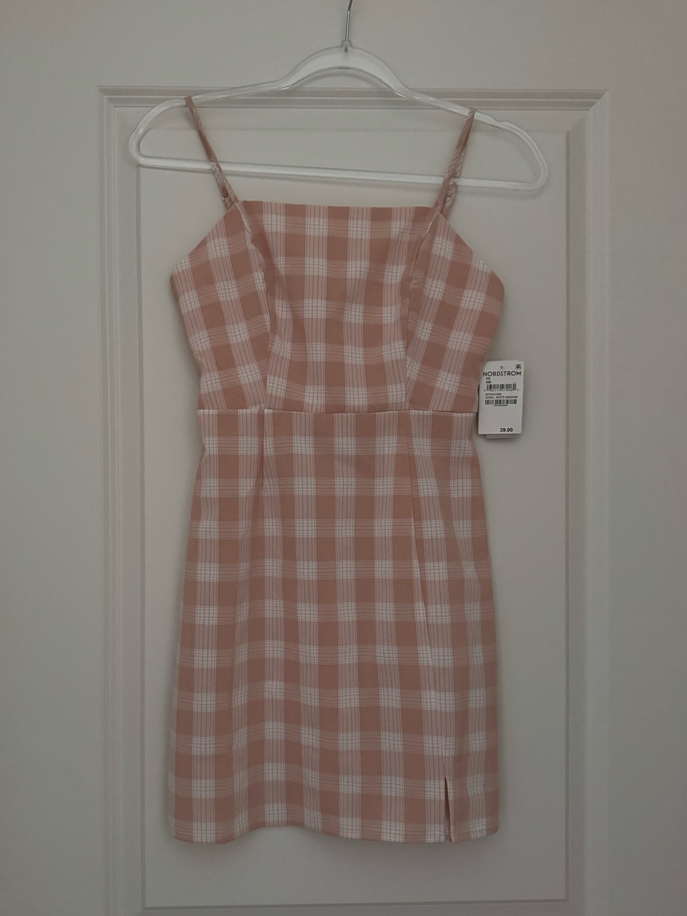 BP Plaid Square Neck Coral White Gingham Sleeveless Sundress